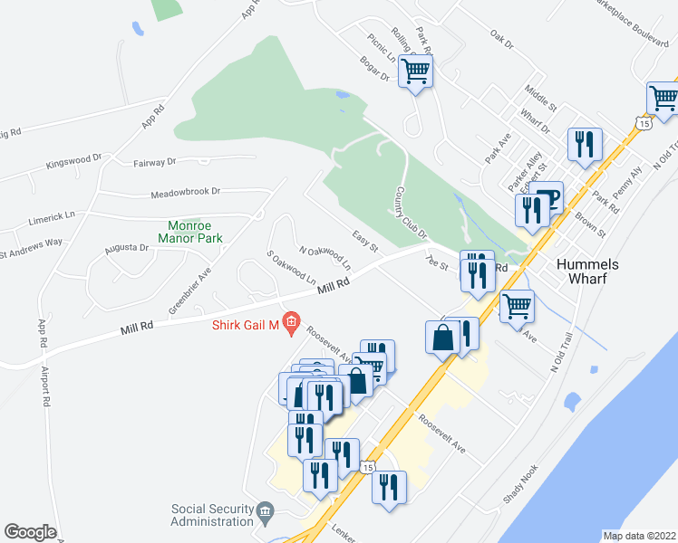 map of restaurants, bars, coffee shops, grocery stores, and more near 337-399 Mill Rd in Selinsgrove