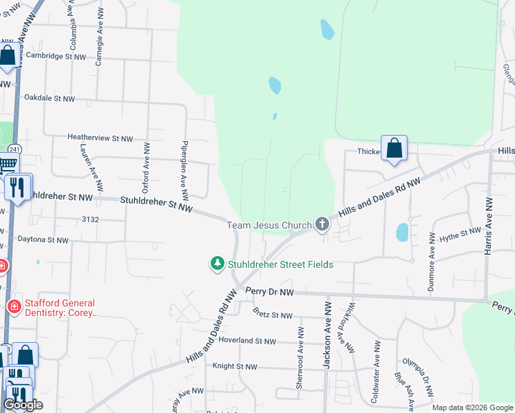 map of restaurants, bars, coffee shops, grocery stores, and more near 7261-7369 Julian Street Northwest in Massillon
