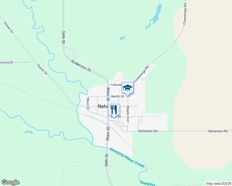 map of restaurants, bars, coffee shops, grocery stores, and more near 404 North Street in Nehawka