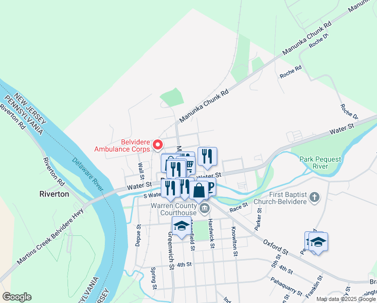 map of restaurants, bars, coffee shops, grocery stores, and more near 410 Green Lane in Belvidere