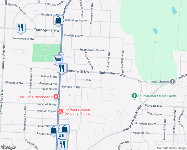 map of restaurants, bars, coffee shops, grocery stores, and more near 7787 Tahiti Street Northwest in Massillon