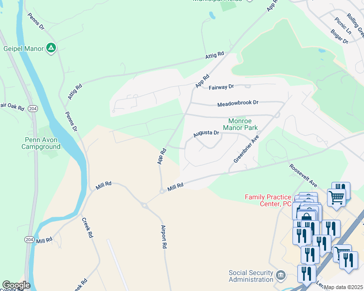 map of restaurants, bars, coffee shops, grocery stores, and more near 354 Augusta Drive in Selinsgrove