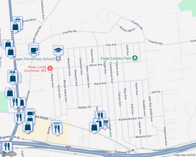 map of restaurants, bars, coffee shops, grocery stores, and more near 1805 Race Avenue in Medford