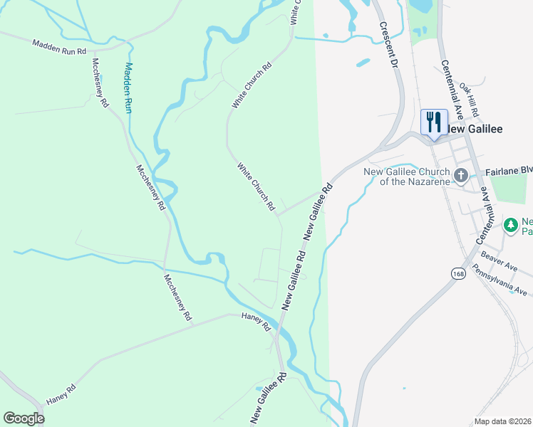 map of restaurants, bars, coffee shops, grocery stores, and more near 101 White Church Rd in New Galilee