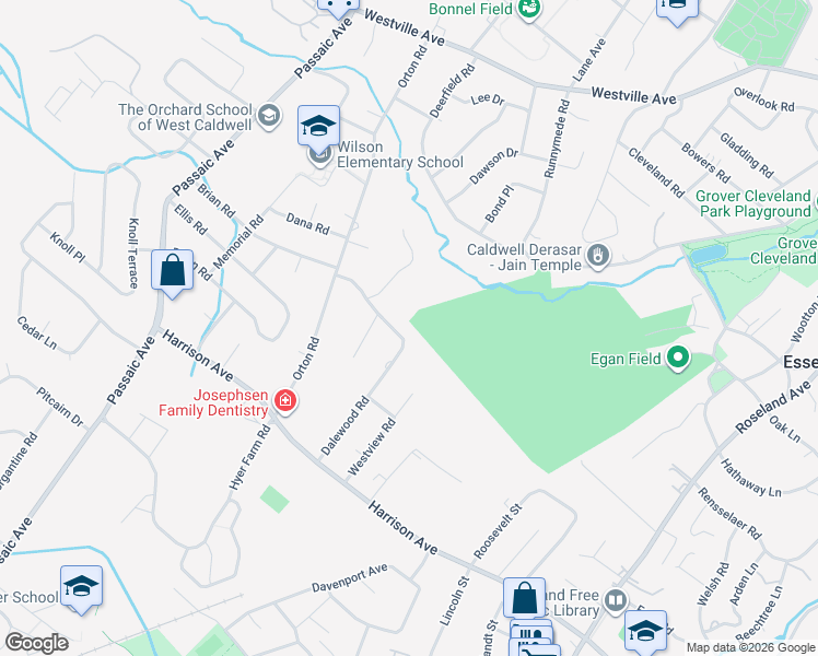 map of restaurants, bars, coffee shops, grocery stores, and more near 22 Dalewood Road in West Caldwell