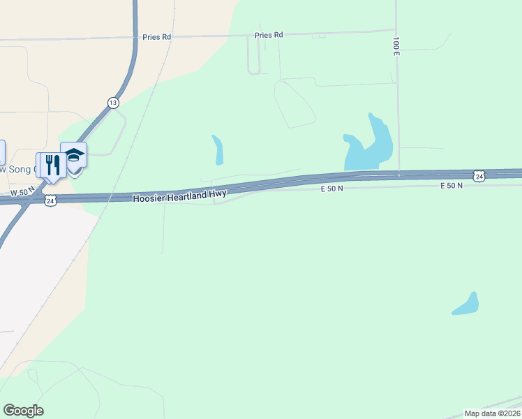 map of restaurants, bars, coffee shops, grocery stores, and more near 381 East 50 North in Wabash