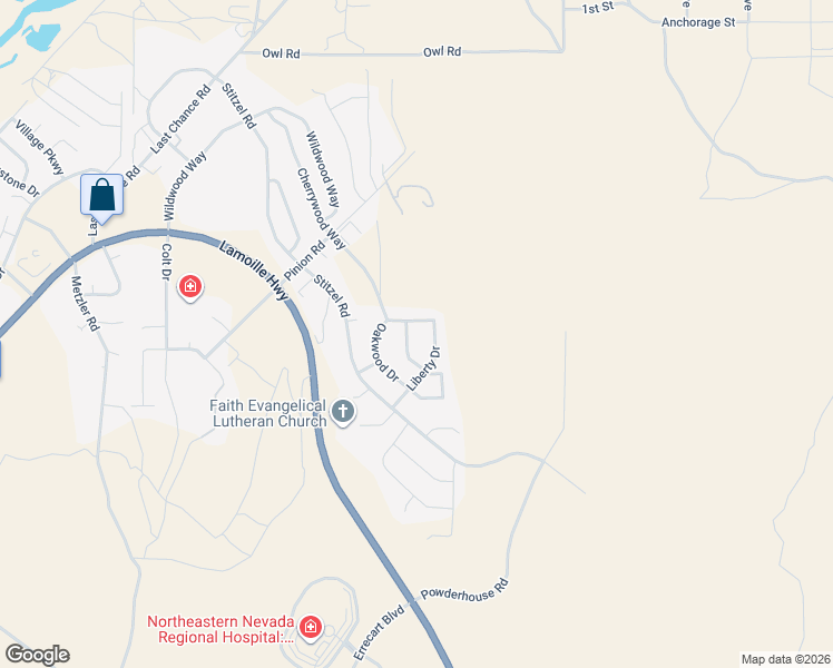 map of restaurants, bars, coffee shops, grocery stores, and more near 2319 Liberty Drive in Elko
