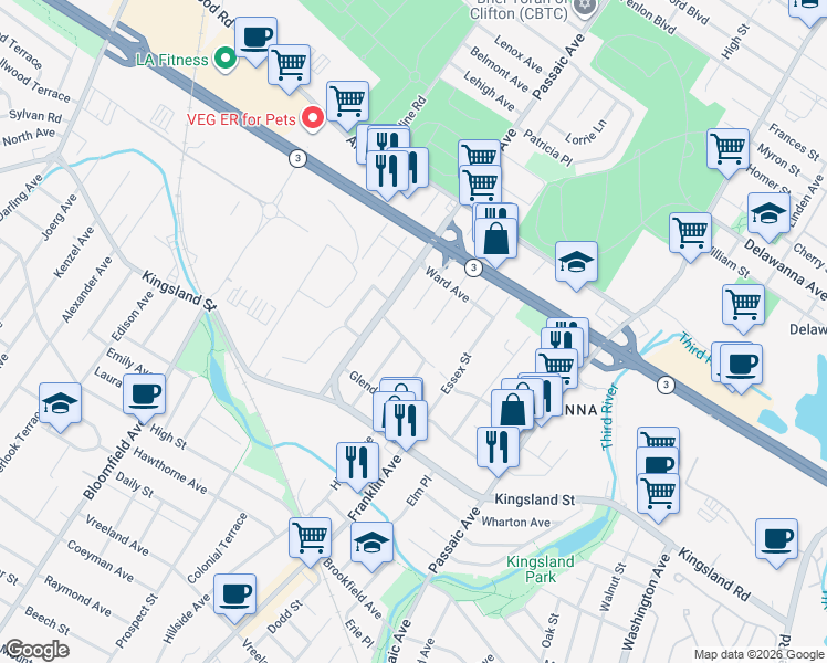 map of restaurants, bars, coffee shops, grocery stores, and more near 128 Princeton Street in Nutley