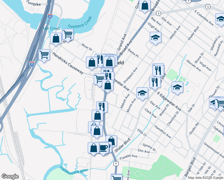 map of restaurants, bars, coffee shops, grocery stores, and more near 893 Marion Place in Ridgefield