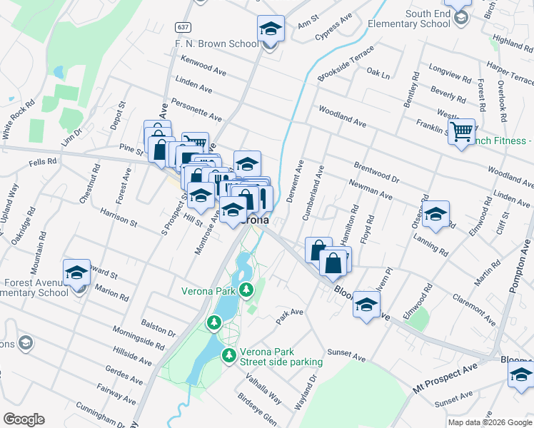 map of restaurants, bars, coffee shops, grocery stores, and more near 512 Bloomfield Avenue in Verona
