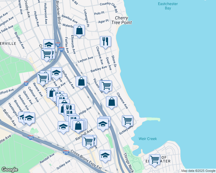 map of restaurants, bars, coffee shops, grocery stores, and more near 821 Wilcox Avenue in Bronx