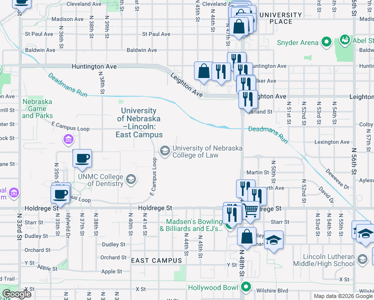 map of restaurants, bars, coffee shops, grocery stores, and more near 4240 Fair Street in Lincoln