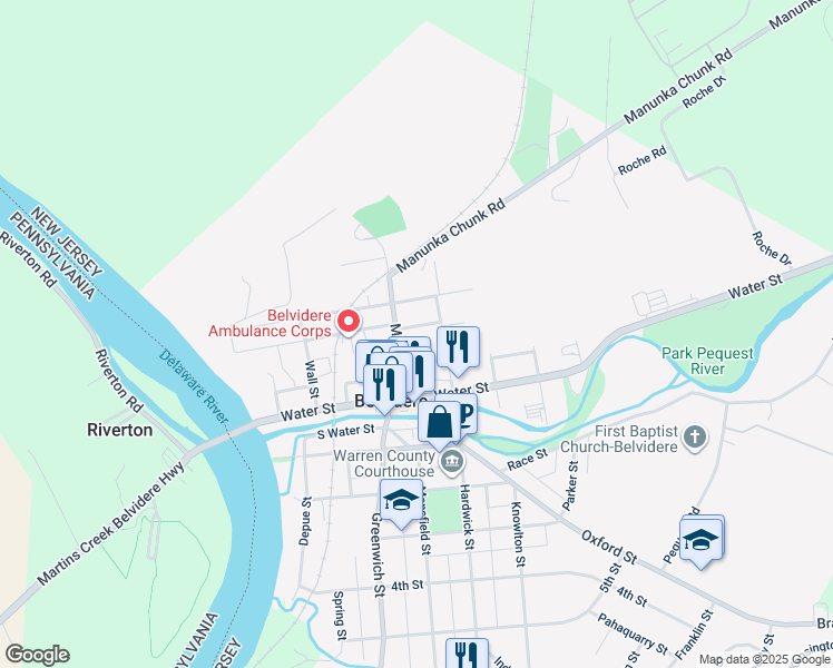 map of restaurants, bars, coffee shops, grocery stores, and more near 410 Green Lane in Belvidere