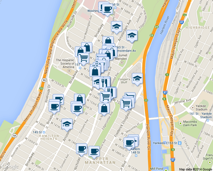 map of restaurants, bars, coffee shops, grocery stores, and more near 930 St Nicholas Ave in New York