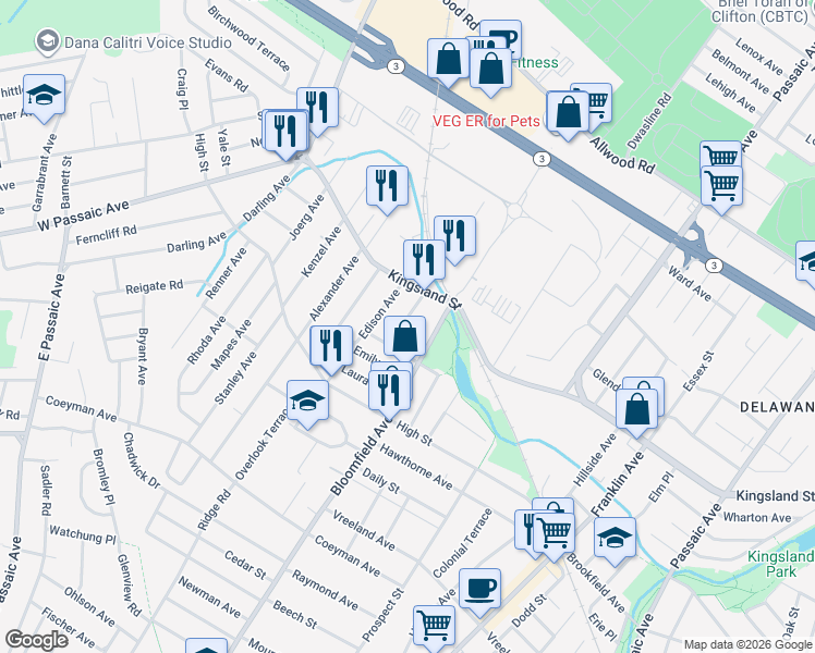 map of restaurants, bars, coffee shops, grocery stores, and more near 737 Bloomfield Avenue in Nutley
