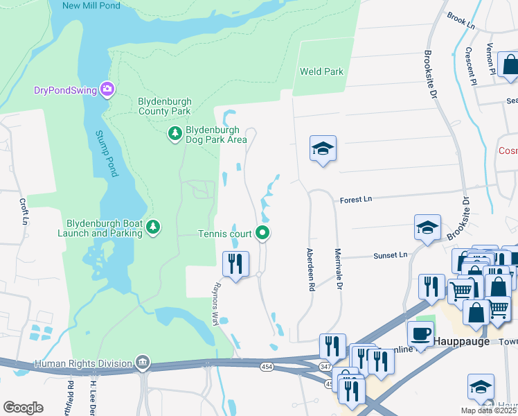 map of restaurants, bars, coffee shops, grocery stores, and more near 51 Redan Drive in Smithtown