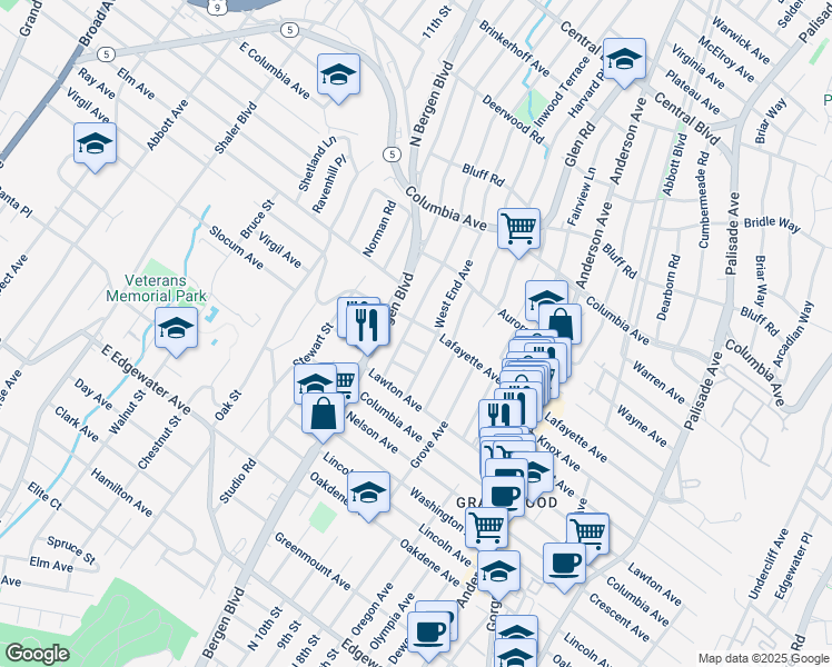 map of restaurants, bars, coffee shops, grocery stores, and more near 457 Bagley Place in Cliffside Park