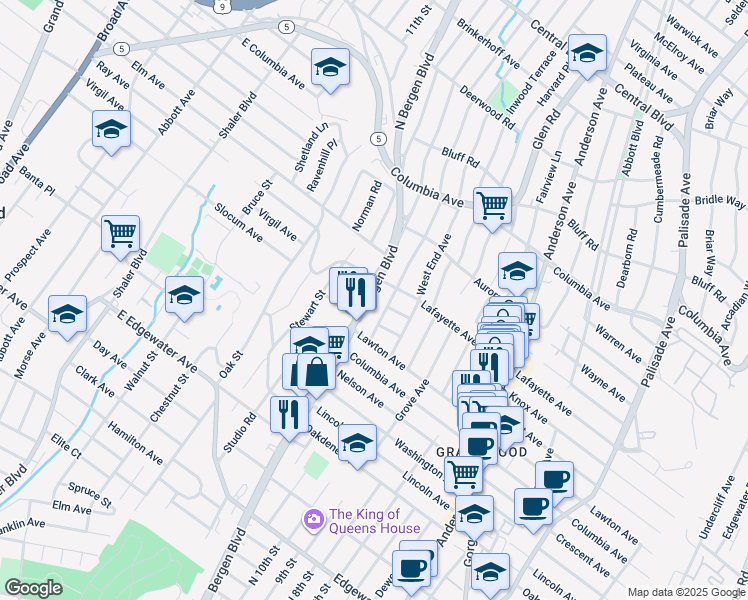 map of restaurants, bars, coffee shops, grocery stores, and more near in Ridgefield