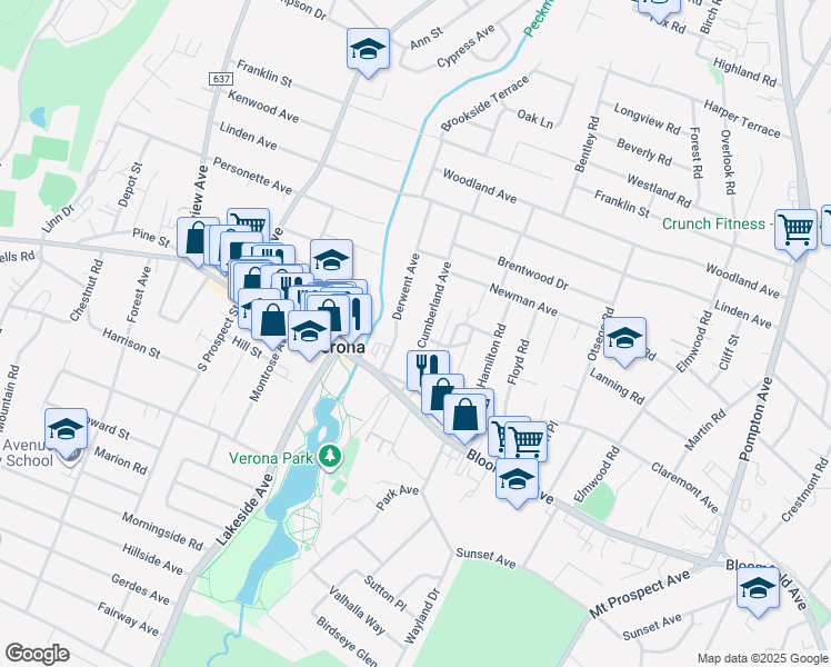 map of restaurants, bars, coffee shops, grocery stores, and more near 21 Derwent Avenue in Verona