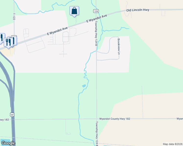 map of restaurants, bars, coffee shops, grocery stores, and more near 11050 Township Highway 124 in Upper Sandusky