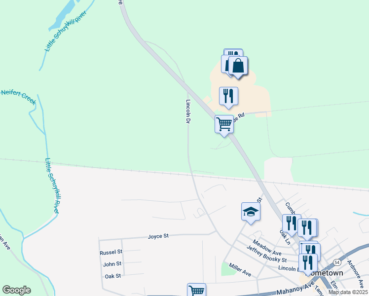 map of restaurants, bars, coffee shops, grocery stores, and more near West Street in Tamaqua