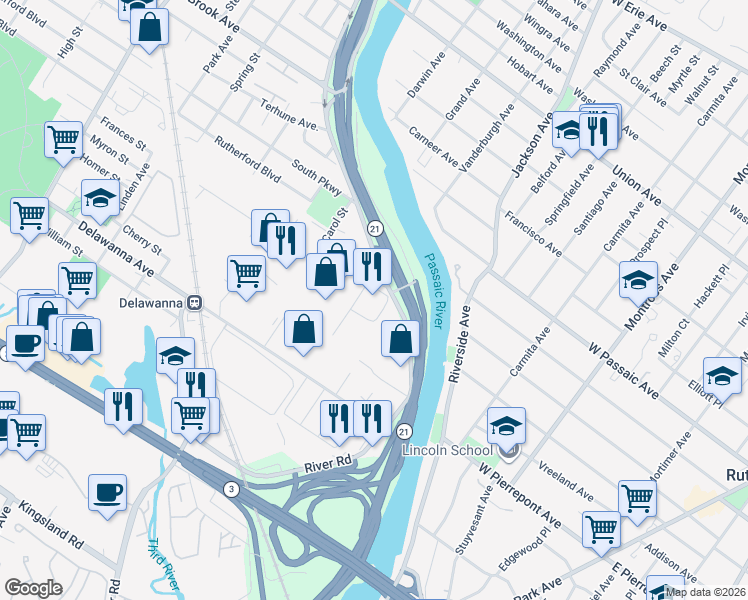 map of restaurants, bars, coffee shops, grocery stores, and more near 1 Entin Road in Clifton