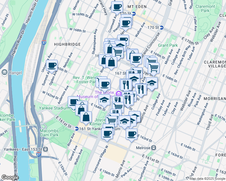 map of restaurants, bars, coffee shops, grocery stores, and more near 1046 Grand Concourse in Bronx