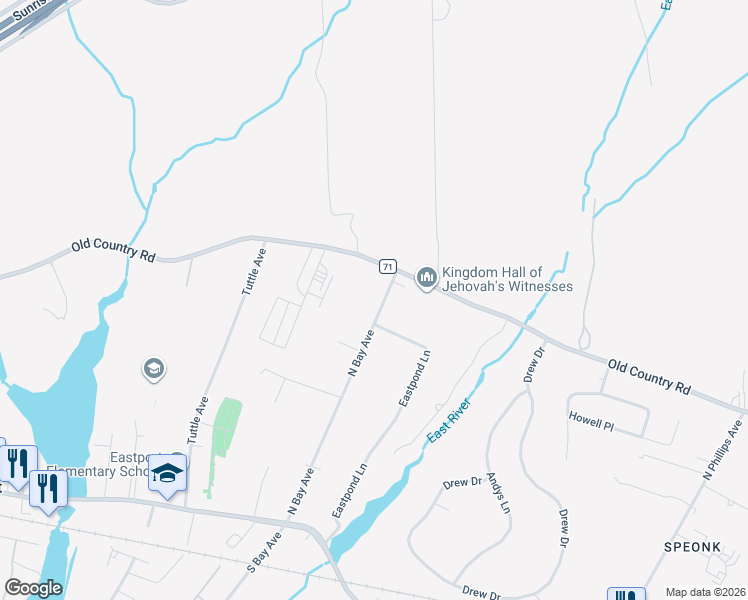 map of restaurants, bars, coffee shops, grocery stores, and more near 52 North Bay Avenue in Eastport