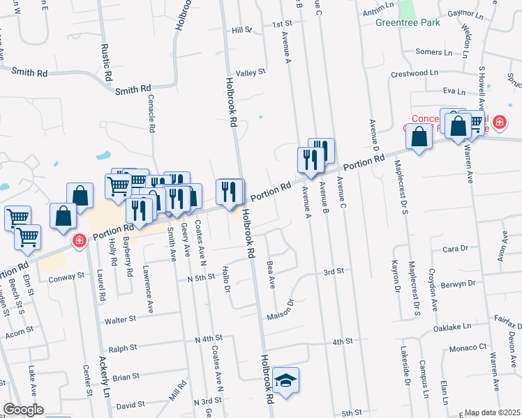 map of restaurants, bars, coffee shops, grocery stores, and more near 226 Holbrook Road in Holbrook
