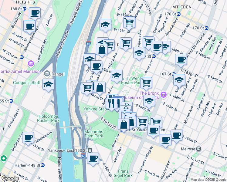 map of restaurants, bars, coffee shops, grocery stores, and more near 966 Anderson Avenue in Bronx