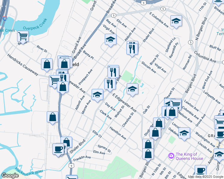 map of restaurants, bars, coffee shops, grocery stores, and more near 765 East Edgewater Avenue in Ridgefield
