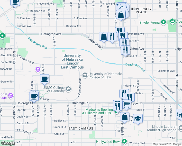 map of restaurants, bars, coffee shops, grocery stores, and more near 4240 Fair Street in Lincoln