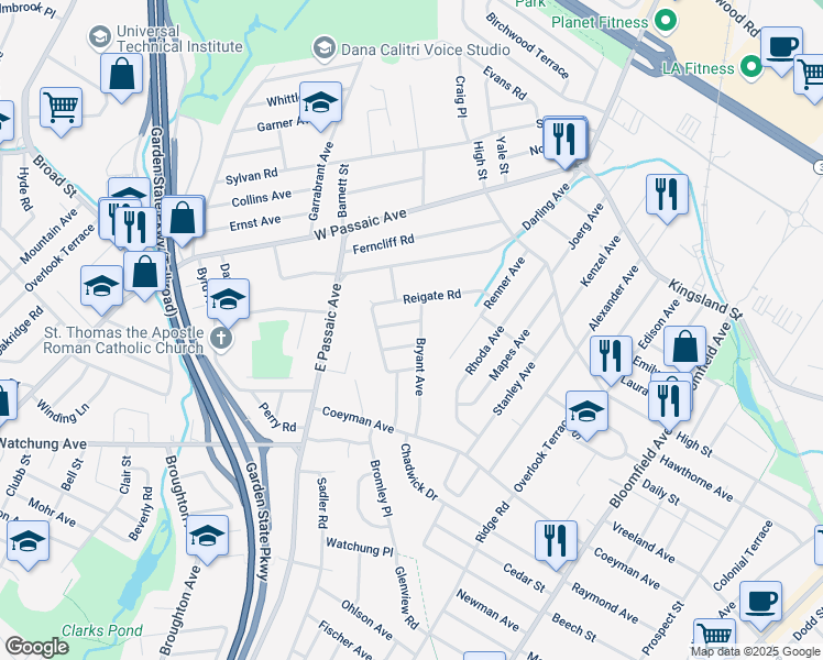 map of restaurants, bars, coffee shops, grocery stores, and more near 16 Rutan Place in Bloomfield