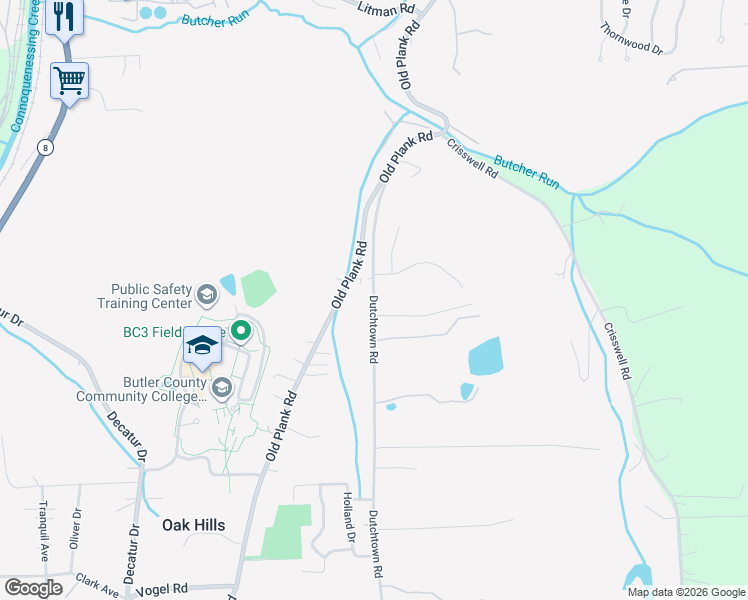 map of restaurants, bars, coffee shops, grocery stores, and more near 103 Dutchtown Road in Butler