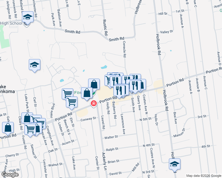 map of restaurants, bars, coffee shops, grocery stores, and more near in Holbrook