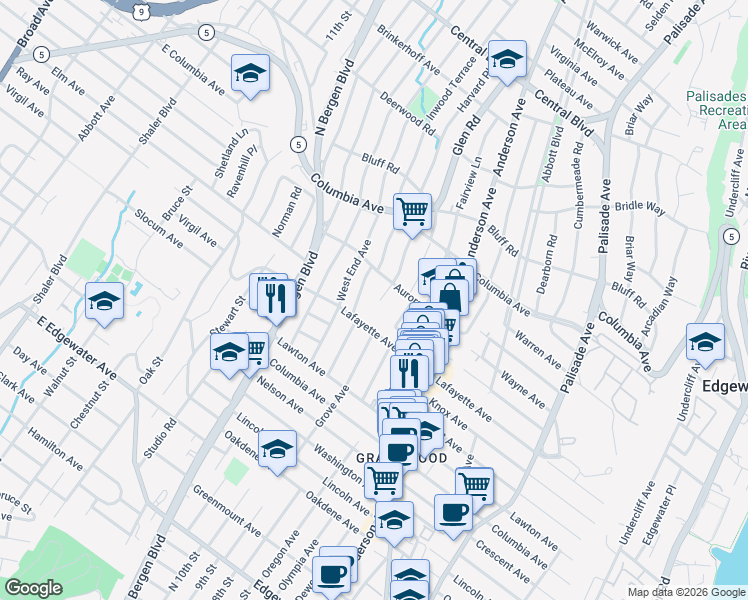 map of restaurants, bars, coffee shops, grocery stores, and more near 427 Lafayette Avenue in Cliffside Park