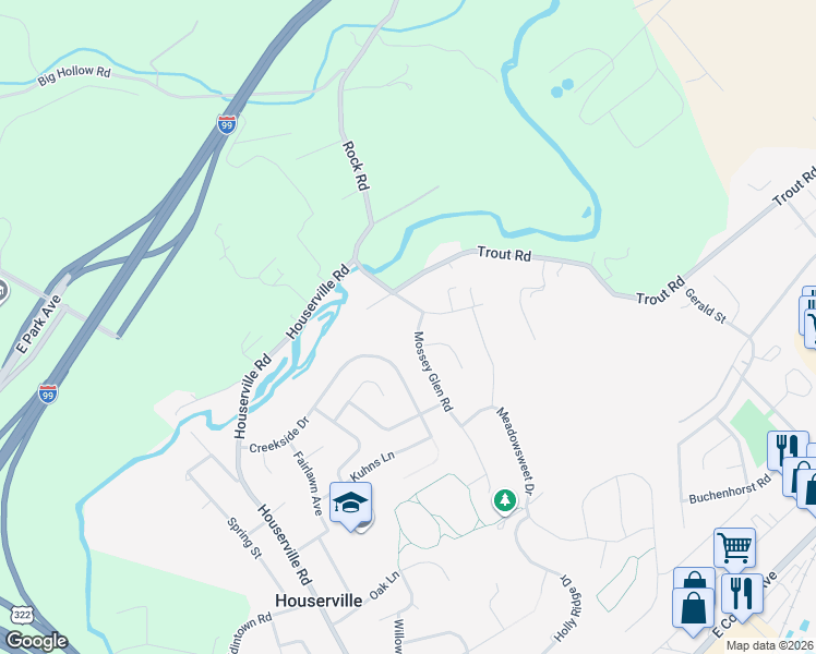 map of restaurants, bars, coffee shops, grocery stores, and more near 141-227 Creekside Drive in State College