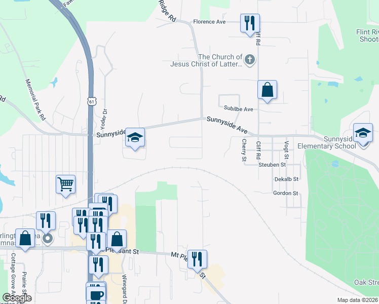 map of restaurants, bars, coffee shops, grocery stores, and more near 2805 Lesylvia Drive in Burlington