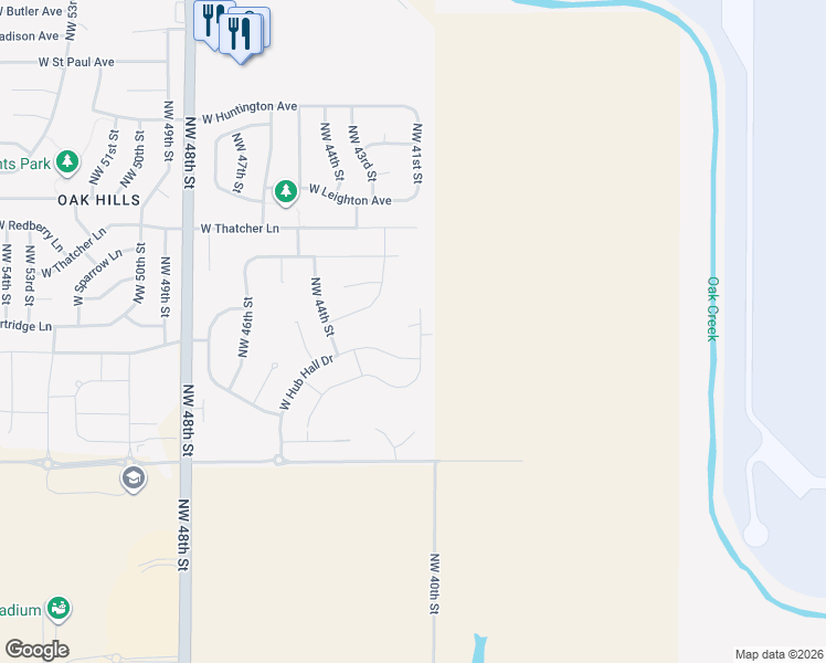 map of restaurants, bars, coffee shops, grocery stores, and more near 4110 West Hub Hall Drive in Lincoln