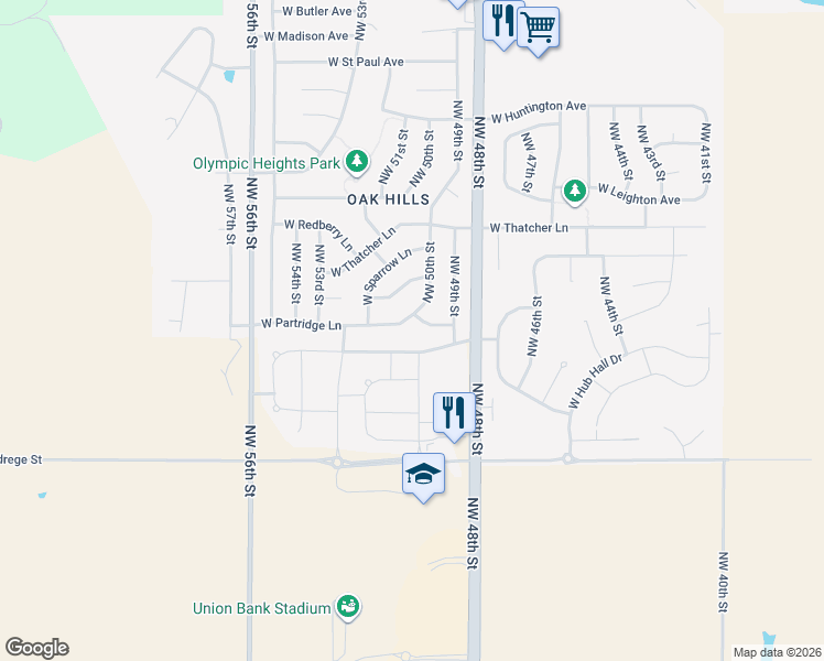 map of restaurants, bars, coffee shops, grocery stores, and more near 5030 West Gary Gately Street in Lincoln