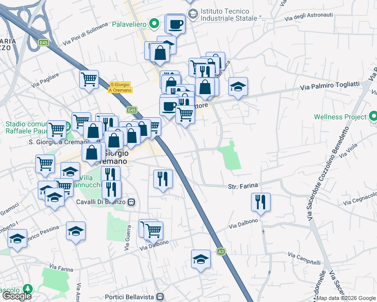 map of restaurants, bars, coffee shops, grocery stores, and more near 80 Via Aldo Moro in San Giorgio A Cremano