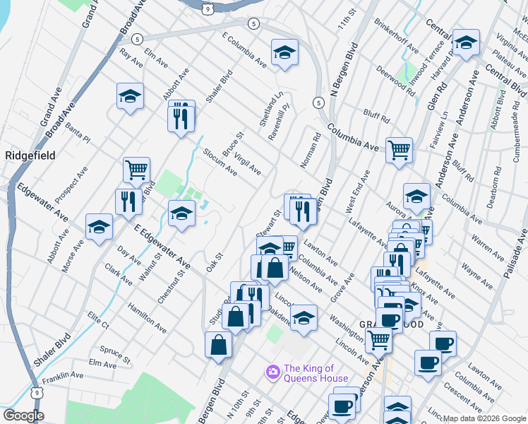 map of restaurants, bars, coffee shops, grocery stores, and more near 683 Stewart Street in Ridgefield