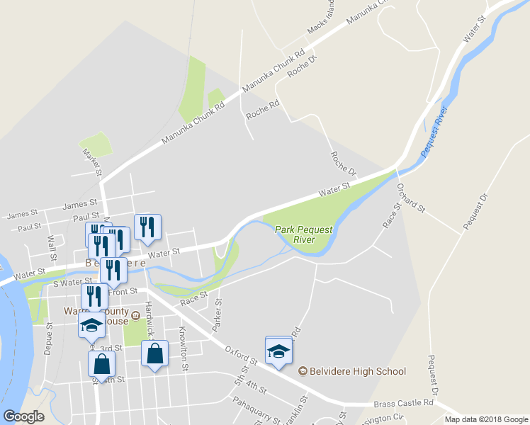 map of restaurants, bars, coffee shops, grocery stores, and more near 689 Water Street in Belvidere