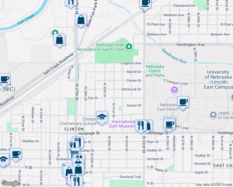 map of restaurants, bars, coffee shops, grocery stores, and more near 1920 North 31st Street in Lincoln