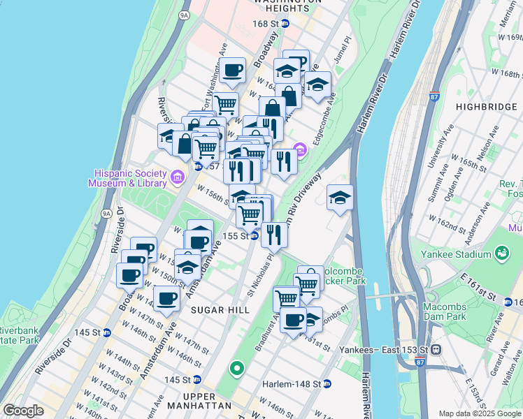 map of restaurants, bars, coffee shops, grocery stores, and more near 935 St Nicholas Ave in New York