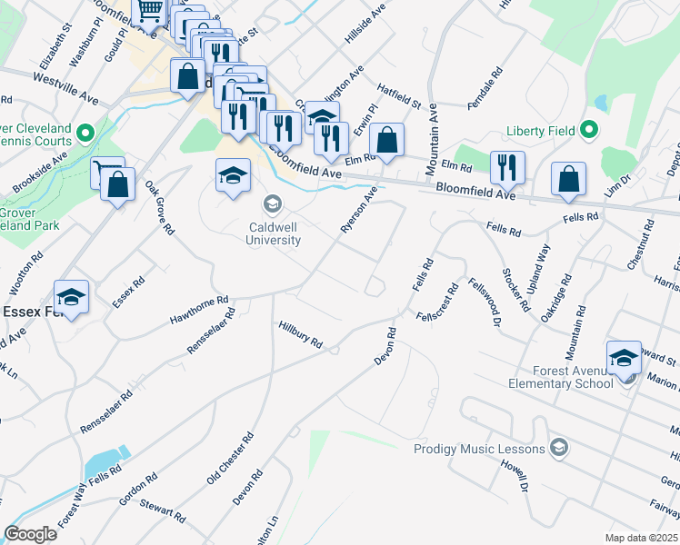 map of restaurants, bars, coffee shops, grocery stores, and more near 7 Ashland Street in Caldwell