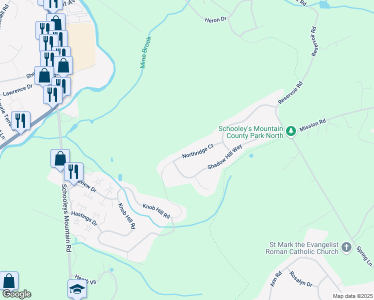 map of restaurants, bars, coffee shops, grocery stores, and more near 14 Northridge Court in Hackettstown