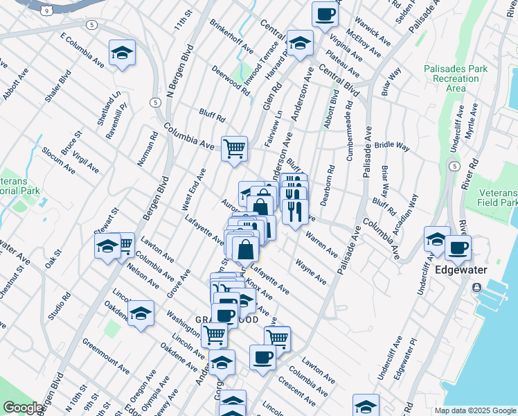 map of restaurants, bars, coffee shops, grocery stores, and more near 784 Anderson Avenue in Cliffside Park