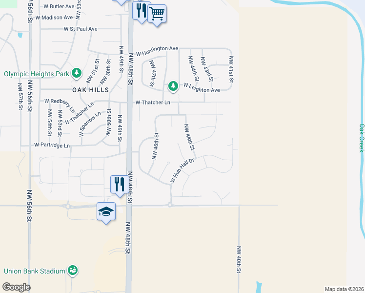 map of restaurants, bars, coffee shops, grocery stores, and more near 1815 Northwest Faesy Place in Lincoln