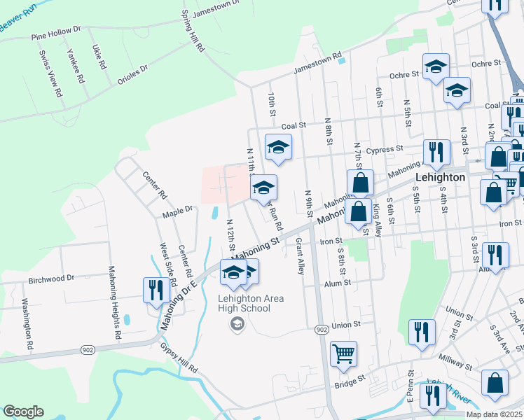 map of restaurants, bars, coffee shops, grocery stores, and more near 200 Beaver Run Road in Lehighton